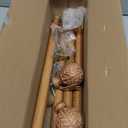 Boho Wood Curtain Rods for Windows 48 to 84 inch,1" Adjustable Heavy Duty Window Curtain Rod with Imitation Wood Grain Finials,Rustic Decorative Drapery Rods Set,Size:36-88'',Natural Wood