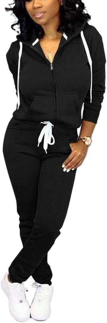 Nimsruc Jogging Suits for Women 2 Piece Casual (Medium, Black)