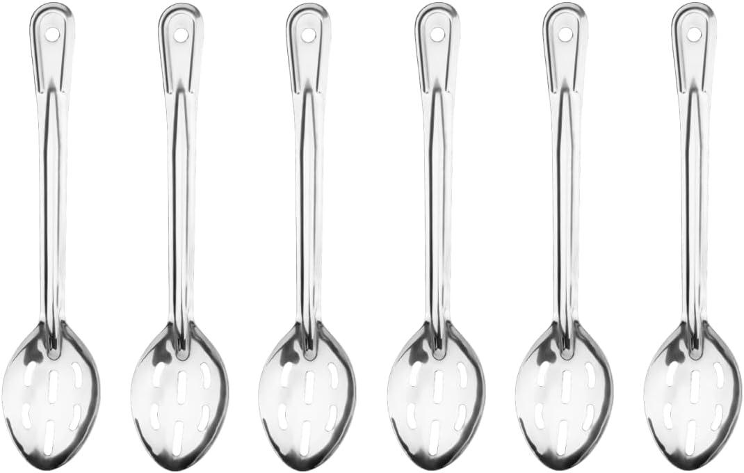 Slotted Serving Spoon - Large Spoon with Holes for Draining - Perforated Spoon of Stainless Steel with Long Handle for Strain Food, 6 Pcs