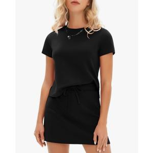 EXLURA Womens Summer 2 Piece Short Skirt Sets Short Sleeve Tshirt Matching Tennis Skort Dressy Cotton Travel Vacation Outfits, (Black, XL)