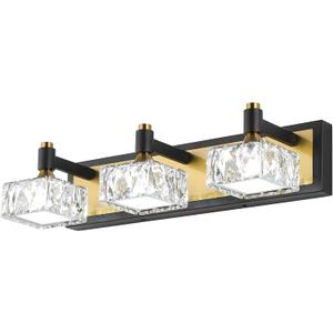 3-Light Bathroom Light Fixtures Over Mirror, Dimmable LED Bathroom Vanity Light with Crystal Shade, Black and Gold Modern Wall Sconce Light, Bathroom Lighting Fixtures Over Mirror, Bath Lamp