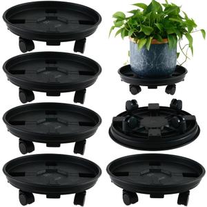 5 Packs 14 Inches Large Plant Caddy with Wheels Plant Saucers on Wheels Rolling Plant Stands Heavy-duty Plant Dolly Plastic Planter Roller Base Pot Movers Outdoor Plant Tray Coaster, Black