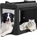 DUMOS Dog Crate 42 Inch Travel Cat Pet Carrier for Extra Large Dog, Portable Foldable Soft Pet Crate with Storage Bag & Washable Pad for Indoor Outdoor Dog Kennel Carrier (XL-80lbs, Black)