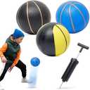Pack of 2, Botabee Mini Basketball - Set of 3 - Toy Basketballs with Manual Pump - Plastic Balls for Toddlers & Kids - Blue with Gold Lines, Black with Gold Lines and Black/Yellow Pattern for Indoor/Outdoor Play