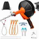 Drain Auger 25ft Clog Remover with Drill Adapter, Flexible Plumbing Snake for Kitchen, Bathroom & Shower Sinks, Hair Clog Remover, Manual or Drill Powered, Full-Set Included
