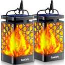 TomCare Solar Lanterns Outdoor Upgraded Flickering Flame Waterproof Hanging Lanterns Decorative Solar Powered LED Christmas Lights for Patio Deck Yard, 2 Pack (Black)