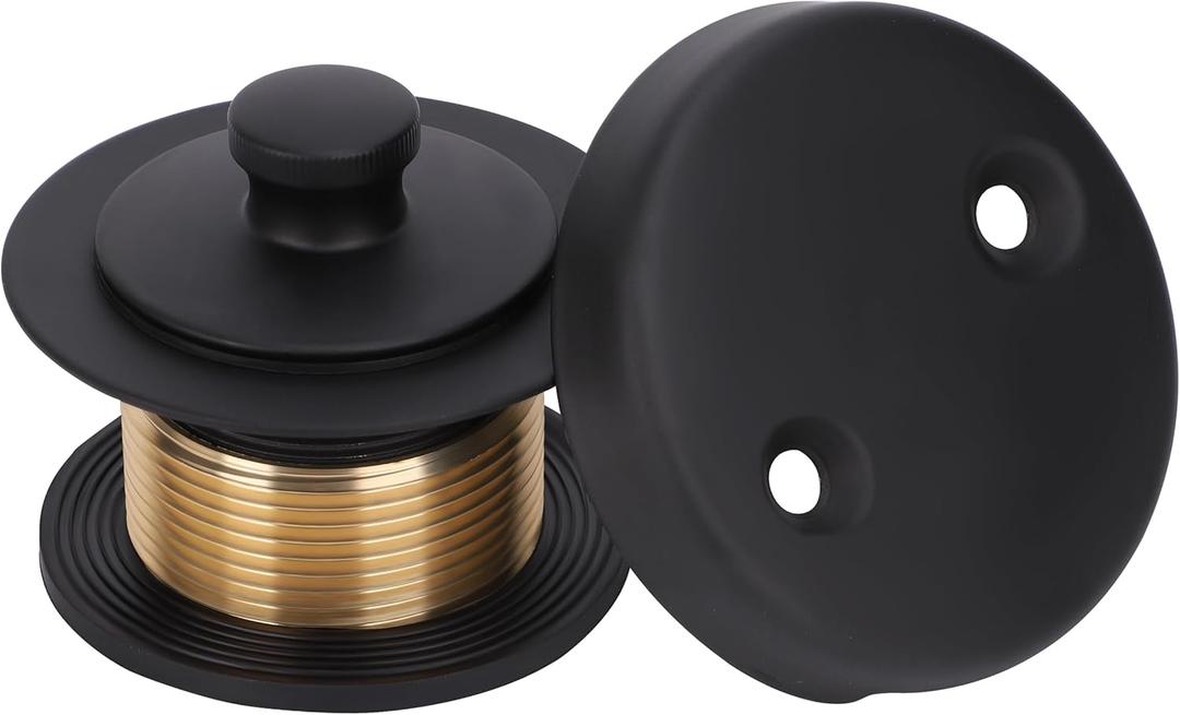 PRIMSOPH Lift Turn Tub Drain Trim Kit with Two Hole Overflow Faceplate Conversion Kit Assembly Universal Fine Coarse Thread Replacement Matte Black