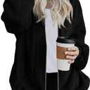 ReachMe Womens Oversized Sherpa Jacket Fuzzy Fleece Zip Up Hoodies with Pockets Warm Fall Outfits Winter Coats(Black, L)