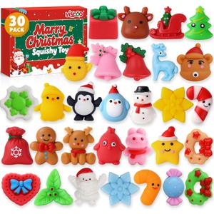 30 Pack Christmas Squishy Toys Squishies, Mochi Squishy Party Favors for Kids,Christmas Toys for Kids,Squishy Fidget Stress Reliever, Goodie Bags Fillers Birthday Xmas Gifts Stocking Stuffers