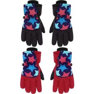 Hicarer 2 Pairs Kids Waterproof Winter Gloves Snow Gloves for Boys Girls Child Toddler Warm Ski Gloves for Cold Weather (8 - 14 Years, Black and Red)