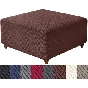 HFCNMY Ottoman Cover,Stretch Knitted Jacquard Square Ottoman Cover Thick Ottoman Slipcover Square Washable Storage Foot Stool Cover with Elastic Bottom Coffee Medium
