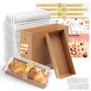 OAMCEG 7.5x3.3 Inch Small Charcuterie Boxes with Clear Lids,100Pcs Mini Bakery Containers,Disposable To Go Food Paper Boxes for Sandwich, Cookie, Pastry, Cake Slice (Brown)