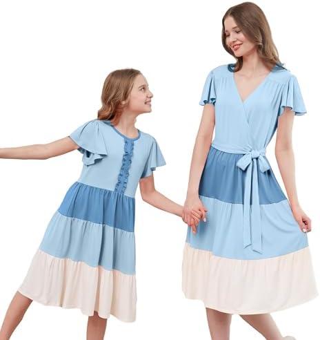 V.&GRIN Mommy and Me Summer Dresses, Mother Daughter Midi Cute Floral Family Matching Outfits for Women & Tween Girls M