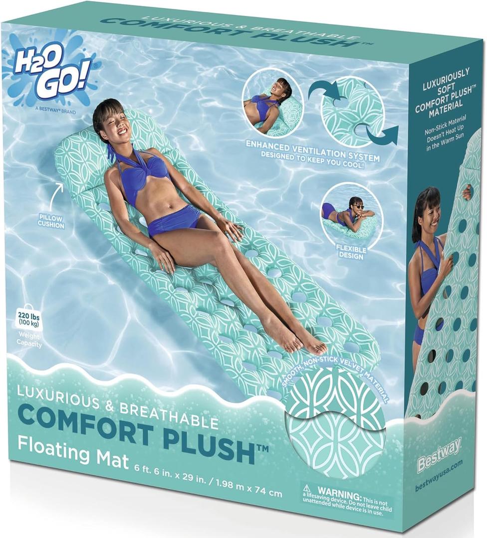 H2O GO Comfort Plush Floating Pool Mat 6'6" x 29"/1.98m x 74cm