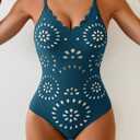 Aidonger Women's One Piece Swimsuit Tummy Control Petal Cutout Bathing Suit Modest Scalloped V Neck Swimwear Peacock Blue, L