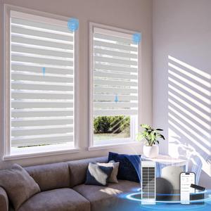 Motorized Zebra Blinds with Remote Control,Solar Powered Rechargeable Dual Layer Smart Blinds,Horizontal Wireless Electric Cordless Blinds,Custom SizeWhite36" W X 72" H