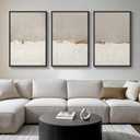 Large Framed Neutral Abstract Wall Art for Living Room, 3 Piece Modern Canvas Prints Paintings Artwork for Walls, Minimalist Beige Abstract Horizon Pictures for Hallway, Office Wall Decor 24x36 In