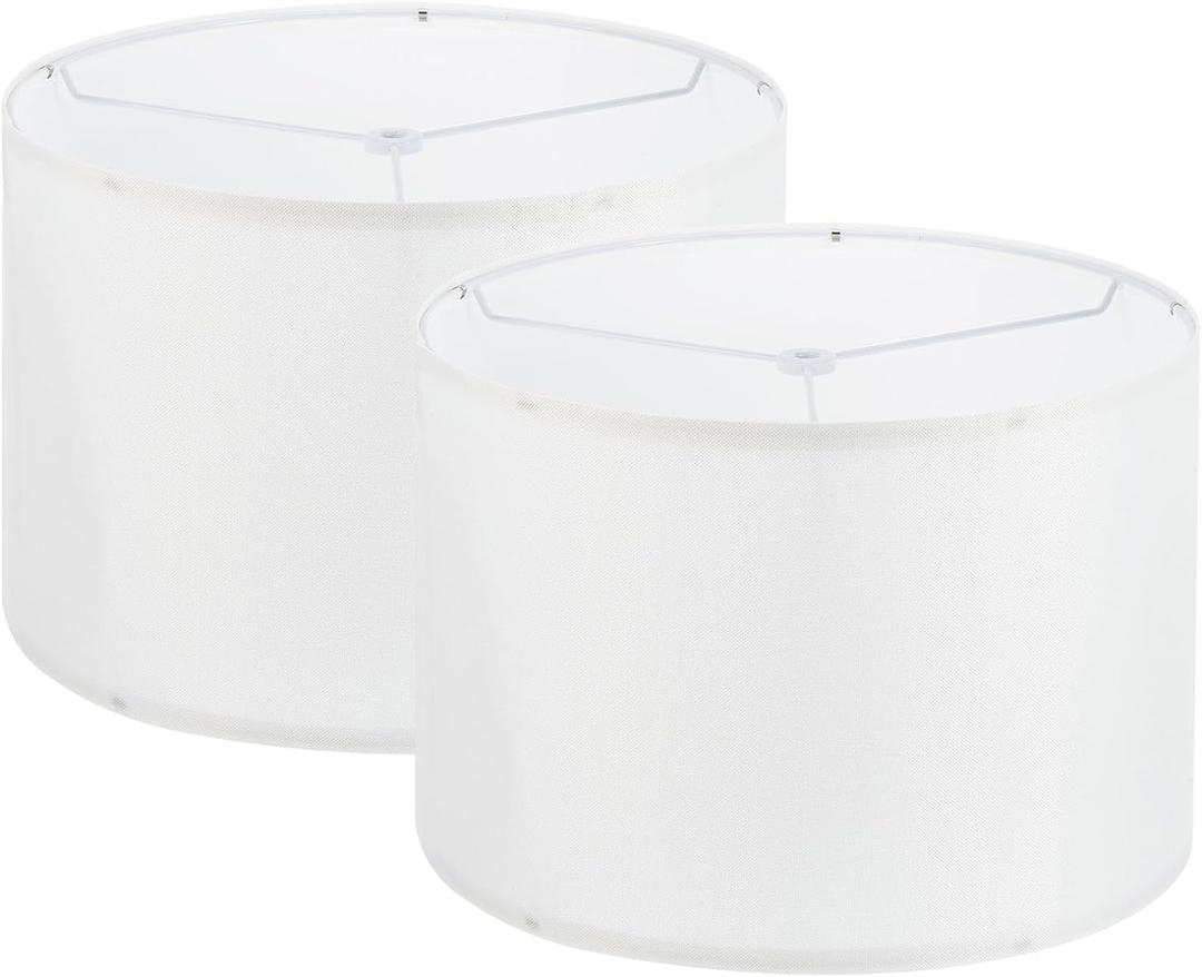 PATIKIL Drum Lamp Shades Set of 2, 13"x13"x9" Linen Round Lamp Shade for Table Lamps Easy Assembly Lampshade for Table Lamps Floor Lamps Bedside, White (White)