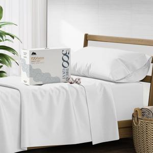 Mayfair Linen Twin Sheet Sets Cotton - 500 Thread Count 100% Cotton Twin Sheets, 3 PC (White), Luxury Soft, Breathable, Cooling, Extra Large 16" Deep Pocket Sateen Weave Bedsheet Set for Dorm Rooms