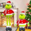 ONIBOGO 30Inch Large Christmas Standing Green Monster Figurine Extendable Christmas Plush Doll with Telescopic Legs Decorations Tabletop Fireplace Ornament Decor for Xmas Holiday Party Gift