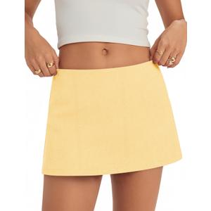 Micoson Mini Skirt with Shorts Micro Skorts for Woman Cute Cotton Linen Y2k Short Skirts Trendy Club Outfits Streetwear (Medium, Yellow)