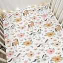 Watercolor Horse Floral Baby Crib Sheets for Boy Girl 52"x28" Running Horses Boho Flowers Soft Snug Fitted Crib Mattress Cover Wild Animals Baby Sheet for Standard Crib & Toddler Bed Mattresses (One Size, White)