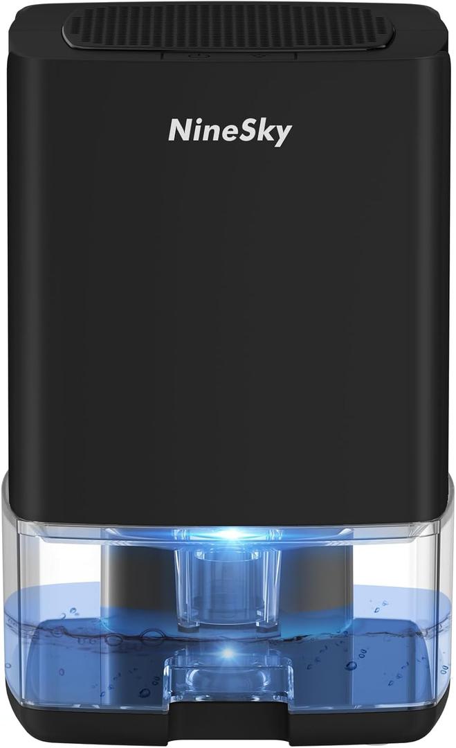 NineSky Dehumidifier for Home, 35oz Water Tank (300 sq.ft), Small Dehumidifiers for Bathroom, Bedroom, Basement with 7 Colorful Lights, Auto Shut Off, Black