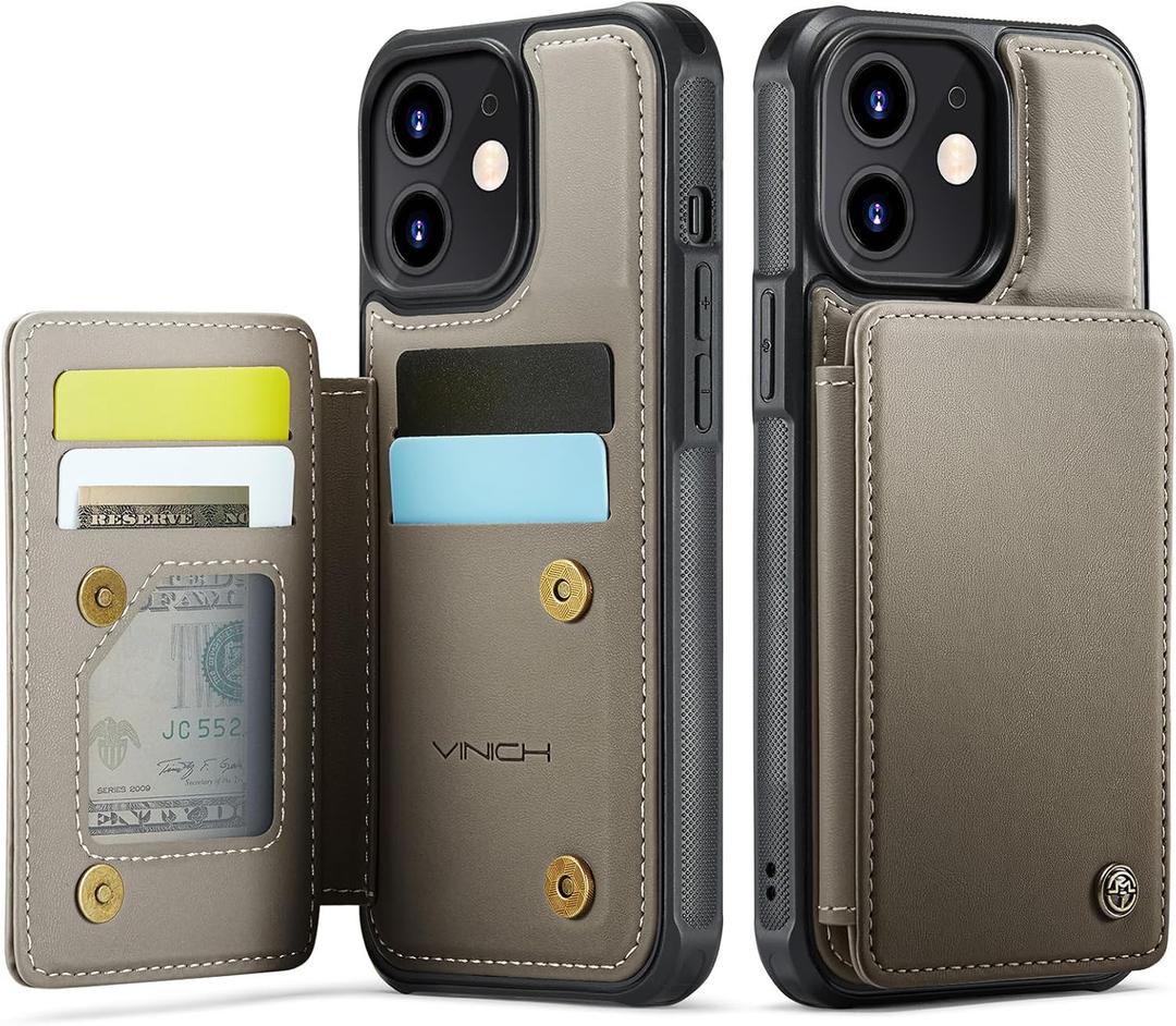 Vinich for iPhone 11 Wallet Case with Card Holder, RFID Blocking Credit Slots Kickstand Shockproof Phone Cover Fit for iPhone 11 6.1" Gray