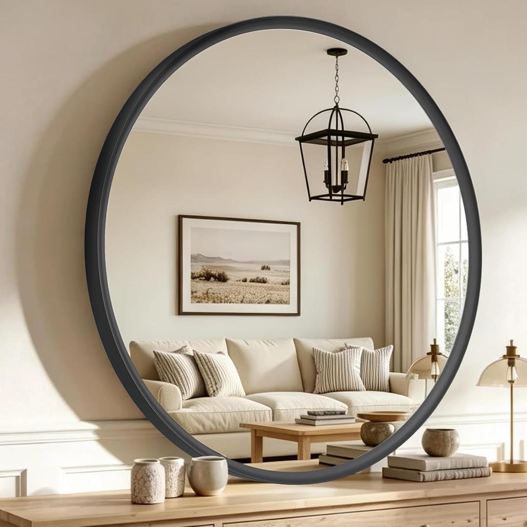 USHOWER Round Bathroom Mirror 36 Inch Black Circle Mirror Over Sink Vanity