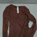 OMKAGI Women Long Sleeve Shirts Cotton Ribbed Fitted Basic Tops Crewneck Y2K Chocolate Small
