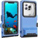2025 Upgrade Universal Underwater Waterproof Diving Snorkeling Phone Case for iPhone 16/15/14/13/12/11 Pro/Pro Max/XS/X Samsung Galaxy S24/S23/S22/S21 Scuba Underwater Touchscreen Photo Video Housing (Blue Black)