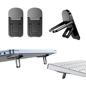 2PCS Zinc Alloy Mini Foldable Laptop Stand, Portable Computer Keyboard Riser with 2 Adjustable Angles, Self-Adhesive Invisible Notebook Stand and Keyboard Lift for Desk (Black)