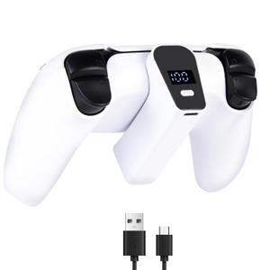GLOWANT Wireless Charger for PS5/PS5 Edge Controller -2000mAh Portable Battery Pack, PS5 Gaming Accessory Charging Kit with AC Adapter Power Brick(White)