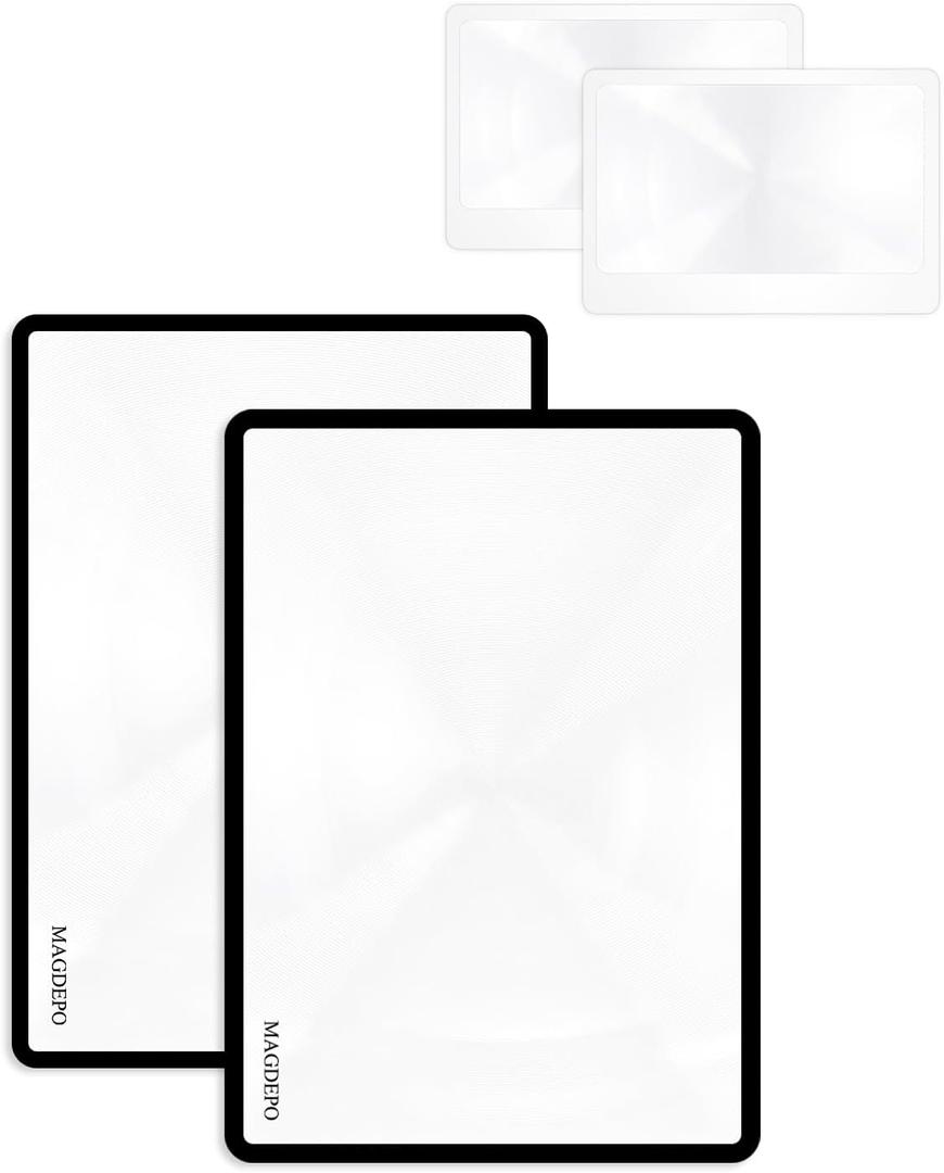 MAGDEPO Page Magnifying Sheet 3X Lightweight Flat Optical Plastic Fresnel Lens with Handy Card Size Magnifier Lenses for Seniors Reading Small Prints, Maps, Books, Bible, Magazines, etc. (2pcs Set)