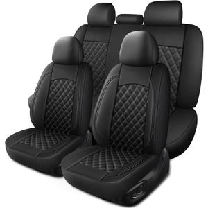 HChengkikz Car Seat Covers Full Set, Breathable and Waterproof Napa Leather Car Seat Cover, Interior Universal Fit for Cars, Sedans, SUVs, Vans, Trucks (Full Seat, Black)