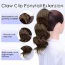 Claw Clip Ponytail Extension,14 Inch Medium Brown Curly Wavy Ponytail Claw Clip in Hair Extension for Women Fluffy Natural Looking Synthetic Hairpiece for Daily Use(14 Inch,Medium Brown)