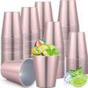 100 Pack 12 oz Disposable Plastic Cups Aluminum Party Tumbler Stackable Plastic Drinking Cups for Hot Cold Drinks Coffee Cocktail Beverage for Wedding Birthday Graduation Picnic(Rose Gold)