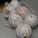 Lanpn 6 Pcs 6" Large Christmas Balls Ornaments, Outdoor Xmas Tree Hanging Decorations, Shatterproof Christmas Ball Ornament Set for Winter Holiday Home, Assorted Relief Pattern, White & Rose Gold