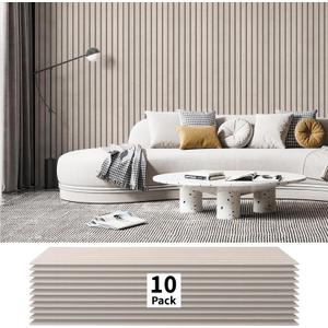 Art3dwallpanels 10 Pack Acoustic Panels, 48" X 12" X 0.35" Soundproof Wall Panels, Self Adhesive High Density Sound Absorbing Acoustic Treatment for Recording Studio, Office, Camel (10 Pack 12''x48'')