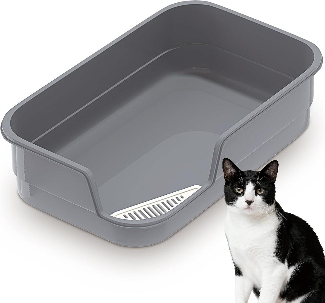 Vealind Extra Large Cat Litter Box High Sided and Low Entry Litter Tray for Senior and Big Cats 23.6" x15.7" x5.9" XL Deep High Back Kitty Litter Boxes for Indoor Cats