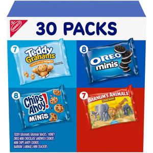Nabisco Team Favorites Variety Pack, OREO Mini, CHIPS AHOY! Mini, Teddy Grahams Honey & Barnum's Animal Crackers, 30 Snack Packs