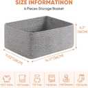 OIAHOMY 4 Pack 14.17 * 11.02 * 6.3IN Storage Baskets for Organizing Shelves, Woven Rope Baskets for Organizing Books, Clothes, Decorative Basket for Living Room, Nursery, Bedroom, Gift Basket, Grey