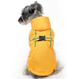 PUPTECK Dog Raincoat with Hood & Harness Built-in, Waterproof Dog Rain Jacket Slicker Poncho Reflective Vest Clothes for Rainy Snowy Winter Cold Days, Yellow M (M (Back 15", Chest 22.5", Neck 16"))