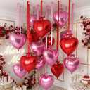 Jenaai 30 Sets Heart Foil Balloons Bulk, 30 18" Heart Balloons, 30 Satin Bows for Balloon and 2 Pcs Ribbons, Love Foil Balloon for Wedding Party Supplies Bridal(Pink, Red)
