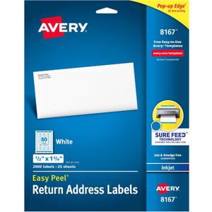 Avery Printable Return Address Labels with Sure Feed, 0.5" x 1.75", White, 2,000 Blank Mailing Labels (08167)  1/2" x 1 3/4", 2,000 labels