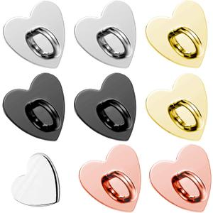 8 Pcs Cell Phone Finger Ring, Adhesive Metal Phone Finger Grip Hook Heart Phone Grip Loop Stand Phone Charm Hook for DIY Phone Case Pad Tablet Supplies (Four Colors) (Gold+silver+black+rose gold)