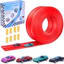 Flexible Race Car Ramp Track,15 Ft Flexible Race Track Set for Kids,with 4 Mini Racecars and 8 Fixed Track Suction Cup Accessories,Rolls Up Portable Racetrack for Boys & Girls Over 36 Months Red