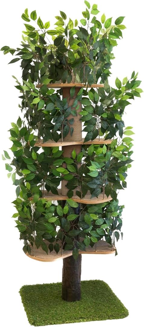 On2 Pets Cat Tree with Leaves Made in USA, House & Activity Tree, Multi-Level Cat Condo for Indoor Cats. (Square Base, XL Green) (Extra Large)