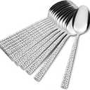 E-far Hammered Dinner Spoons Set of 12, E-far 7.9 Inch Stainless Steel Soup Spoons Tablespoons for Home, Kitchen or Restaurant, Non-toxic & Mirror Polished, Squared Edge & Dishwasher Safe
