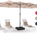 PHI VILLA 15ft Large Patio Umbrellas with Base Included, Outdoor Double-Sided Rectangle Big Market Umbrella with Stand, Outside Umbrellas for Poolside Lawn Backyard, Beige